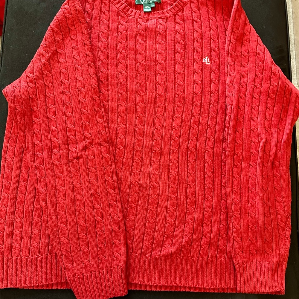 Lauren Ralph Lauren Red Cashmere Cable Knit Crewneck Sweater